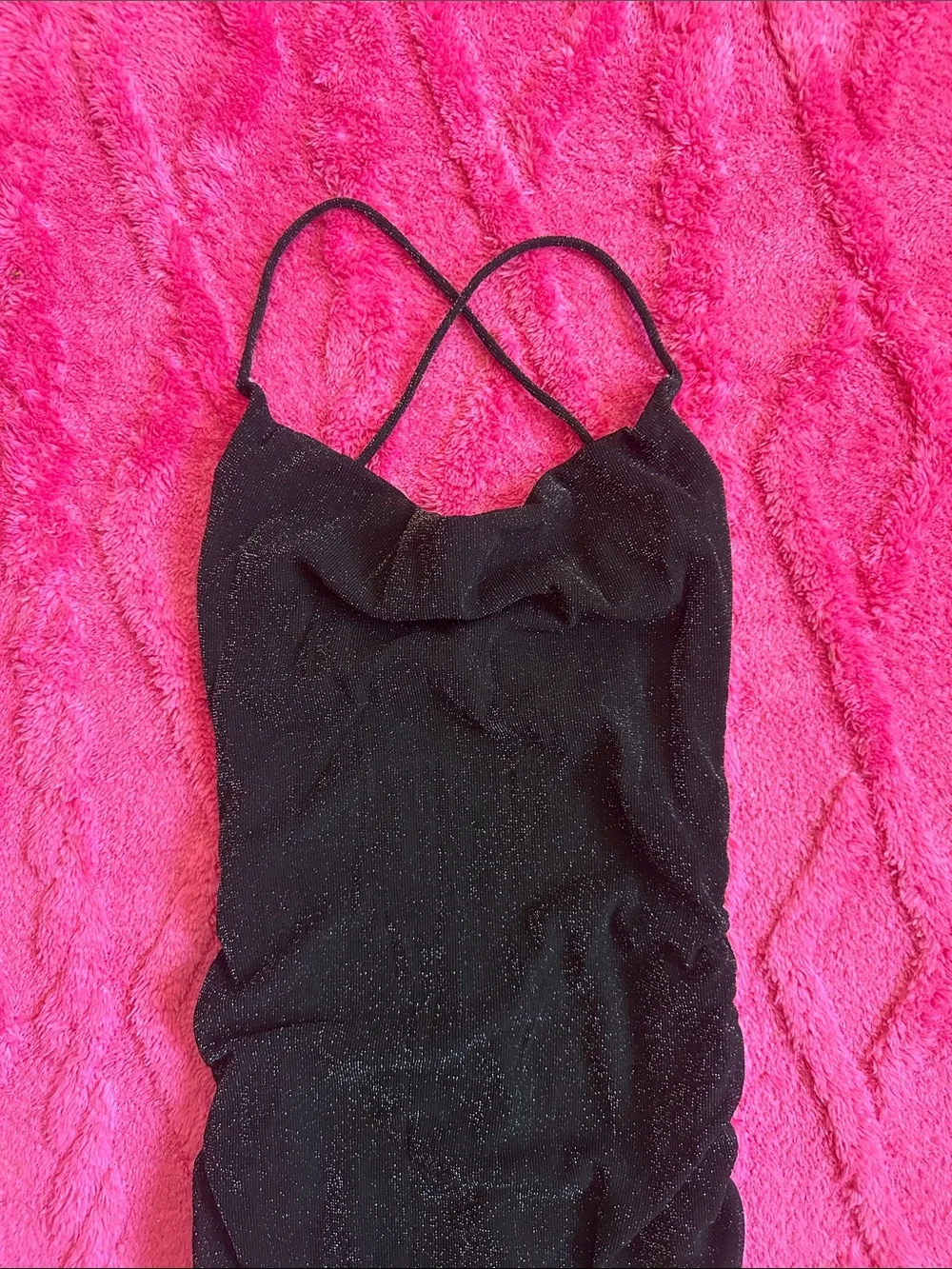 Black Sparkle Cowl Neck rucched Dress